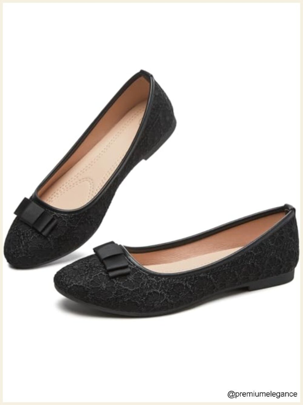 Lace Ballet Flats with Bow Memory Foam Insole